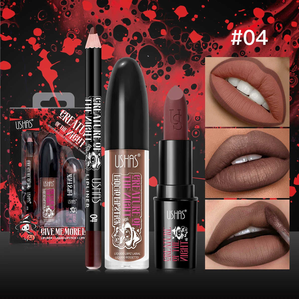 Long Lasting Velvet Lipstick Set Matte Non Transfer Waterproof Lip Gloss Liner Combo High Color Intensity Halloween Makeup