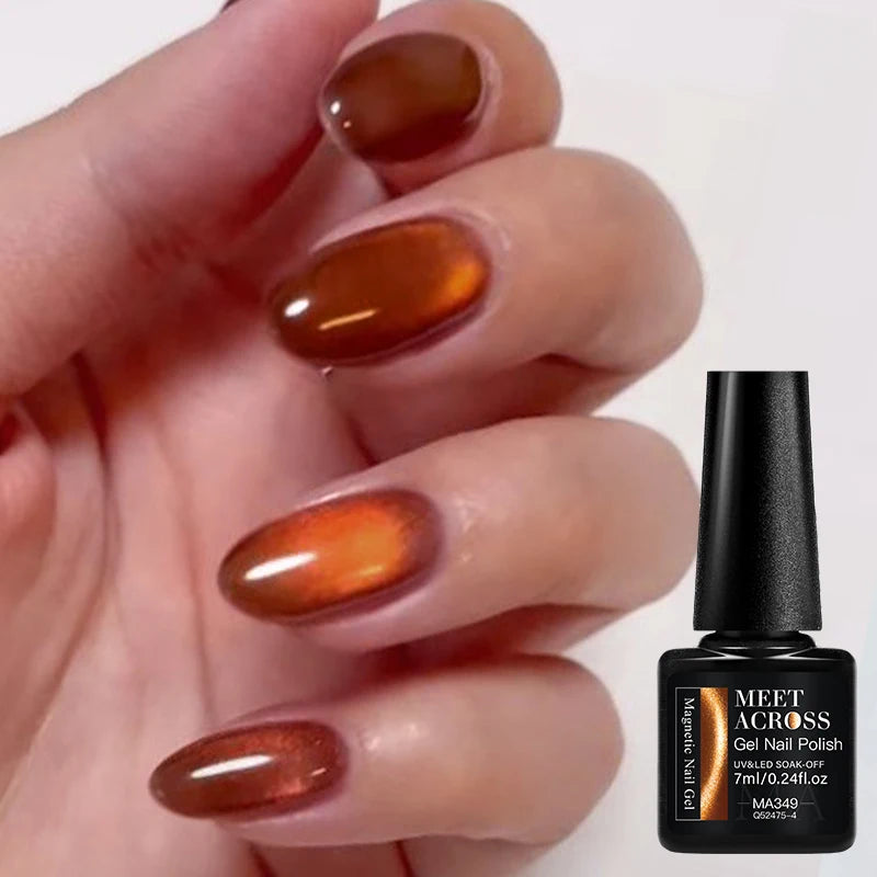 MEET ACROSS 7ml Golden Cat Magnetic Gel Nail Polish Dark Brown Red Green Christmas Nail Art Varnish Winter Autumn For Nails