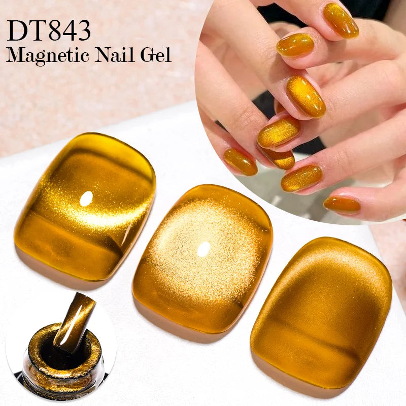 MEET ACROSS Pink Red Cat Eye Gel Nail Polish 7ml Jelly Amber Cat Magnetic Gel Nail Soak Off UV LED Semi Permanent Gel Nail Art