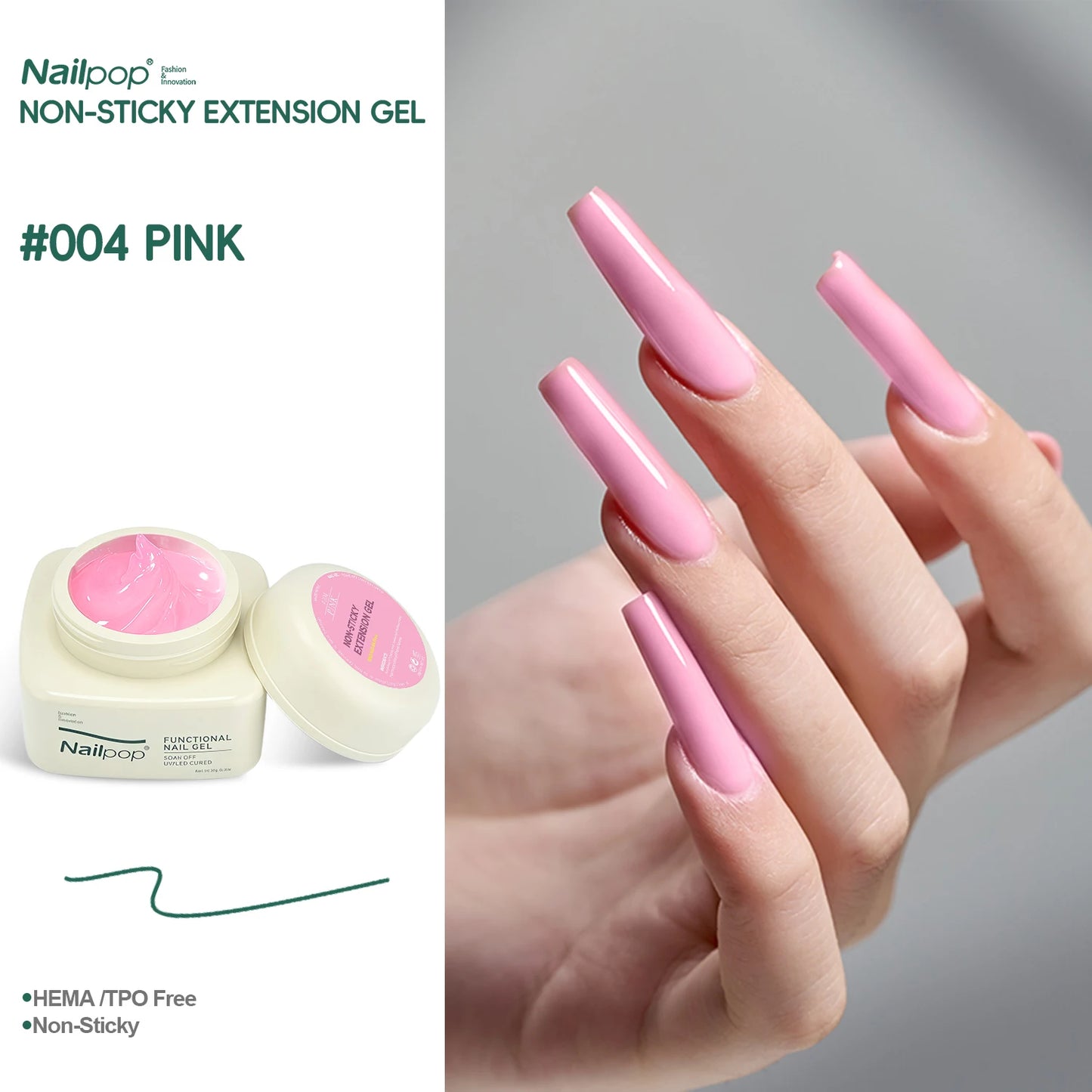 Nailpop Non-Sticky Extending Gel Without TPO/HEMA for Crystal Nail Tips Sculpting and Rhinestone Adhesive Adhesion Durable DIY