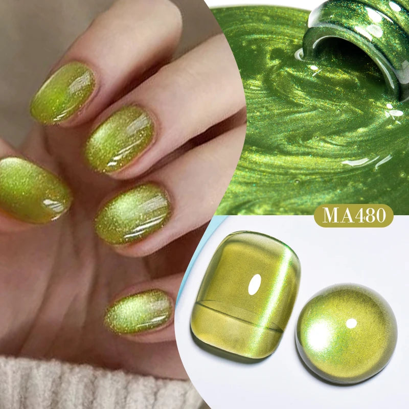 MEET ACROSS Guava & Grape Color Cat Magnetic Gel Green Glass Bead Cat Eye Gel Soak Off UV Gel Nail Art Varnish Salon Home DIY
