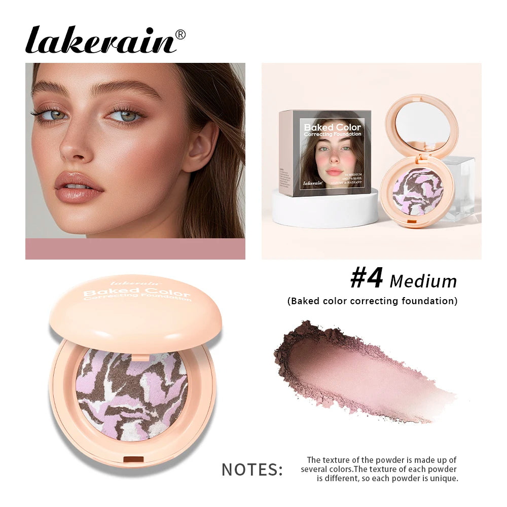 Demi Matte Natural Finish Baked Brighten Color Correcting Powder Foundation Buildable Light to Coverage Oil Control Makeup