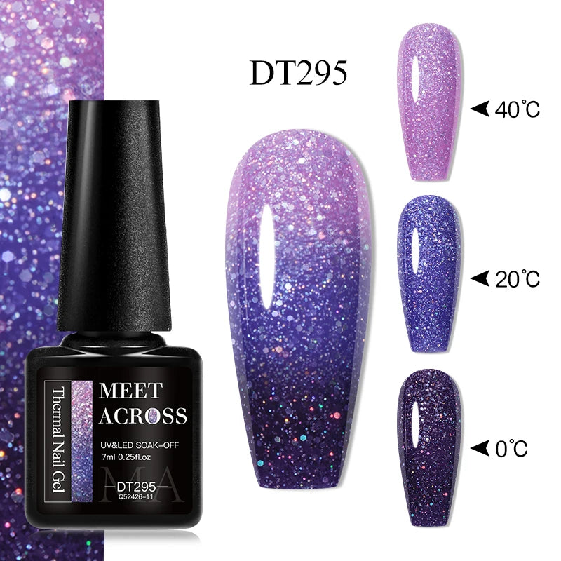 MEET ACROSS 7ml Eggshell Thermal Gel Nail Polish Temperature Changing Gradient Nail Art Varnish Winter Soak Off Gel For Nails