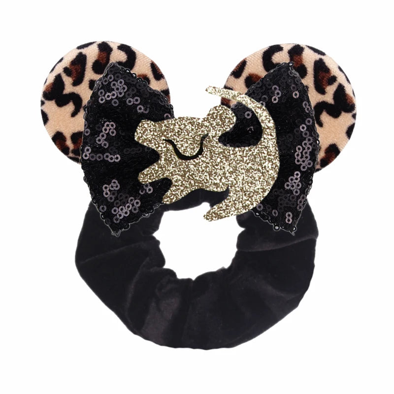 Disney Mouse Ears Velvet Scrunchies Hairband Women Elastic Ponytail Holder Girls Sequin Bow 2023 Kids Party DIY Hair Accessories