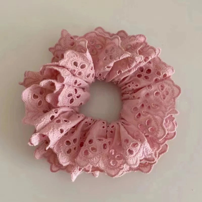 Lace Scrunchies for Women Elastic Hair Bands Ponytail Holders Tie Solid Color Hair Hoop Scrunchy Rubber Bands Women Hair Ring