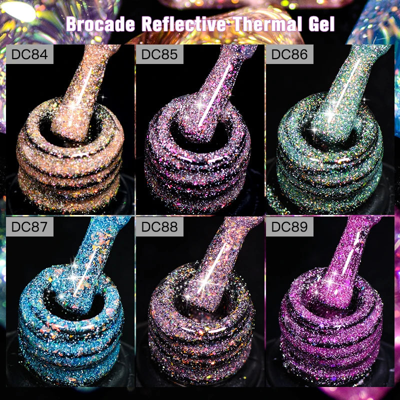 Mtssii 7ml Reflective Glitter Thermal Gel Nail Polish Color Changing Gel Semi-permanent Nail Art Varnishes Soak Off UV LED Gel