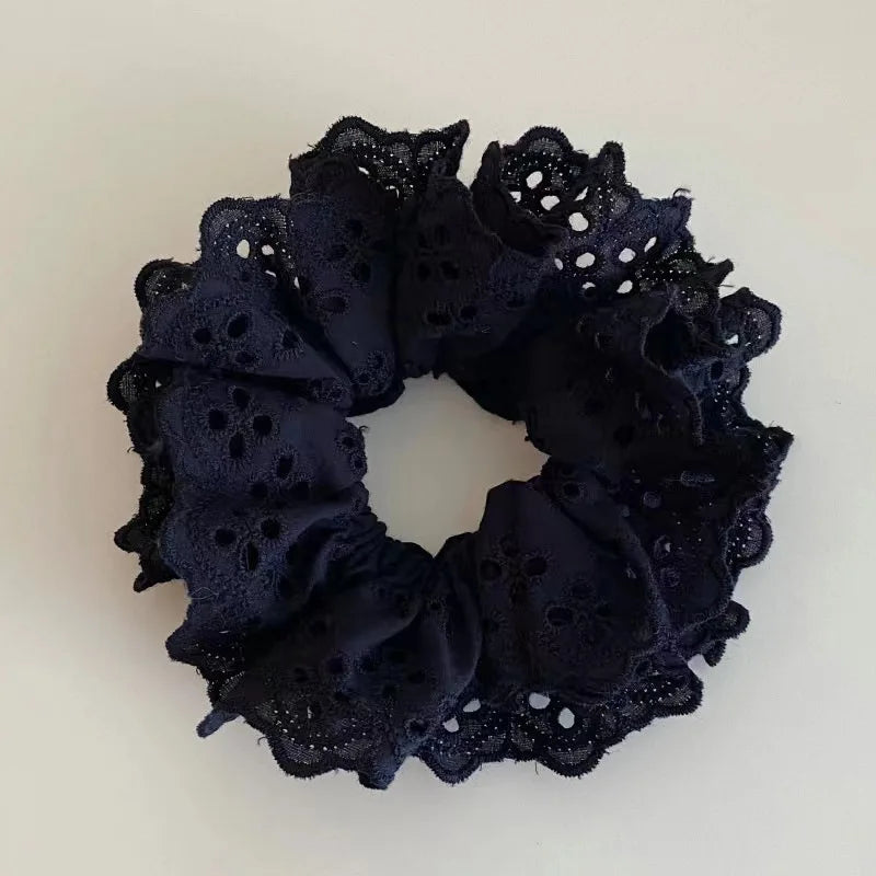 Lace Scrunchies for Women Elastic Hair Bands Ponytail Holders Tie Solid Color Hair Hoop Scrunchy Rubber Bands Women Hair Ring