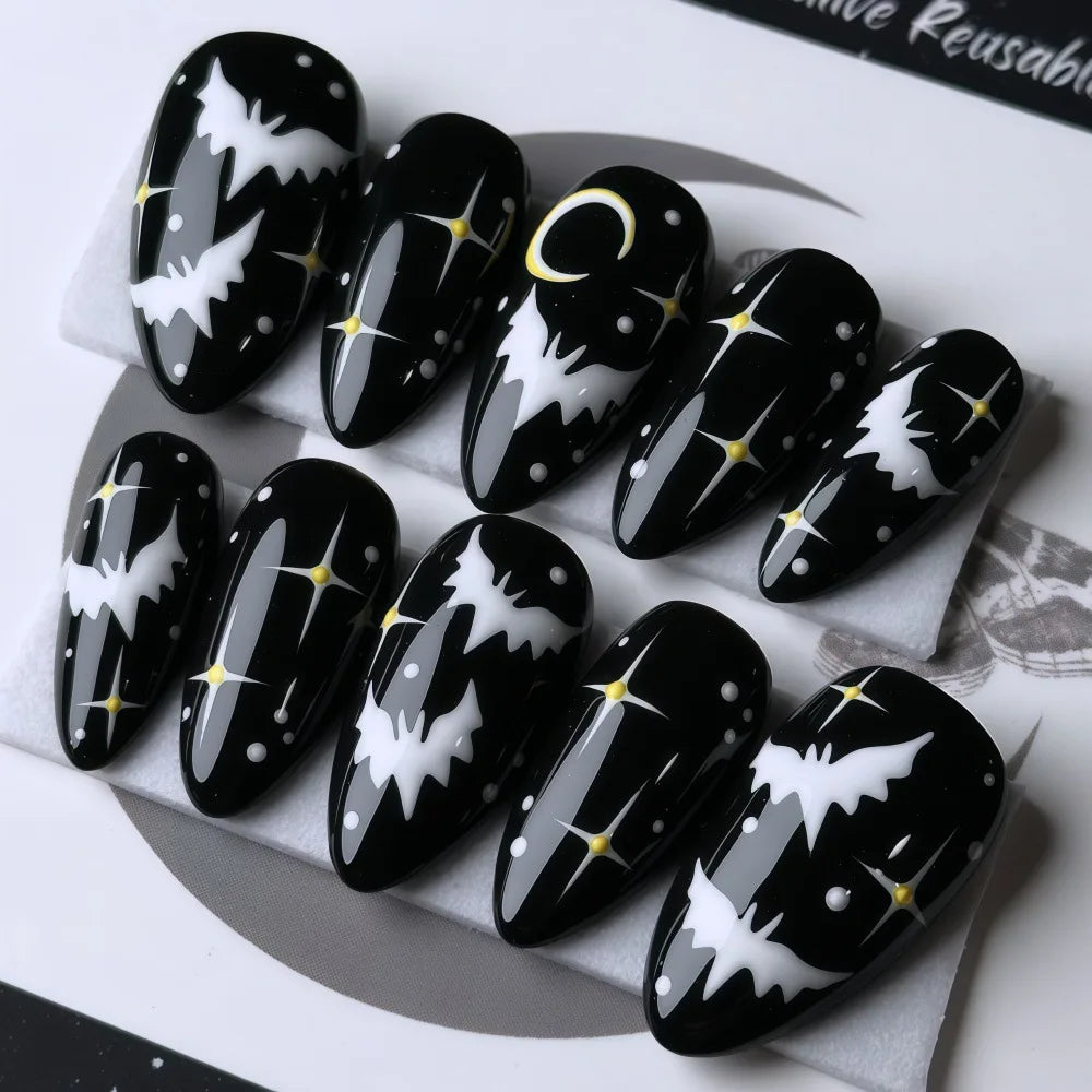 30pcs Gothic Purple Almond Press On Nails for Halloween Spider Wed Pattern Decor Fake nail tips Wearing Spicy Girls False Nails