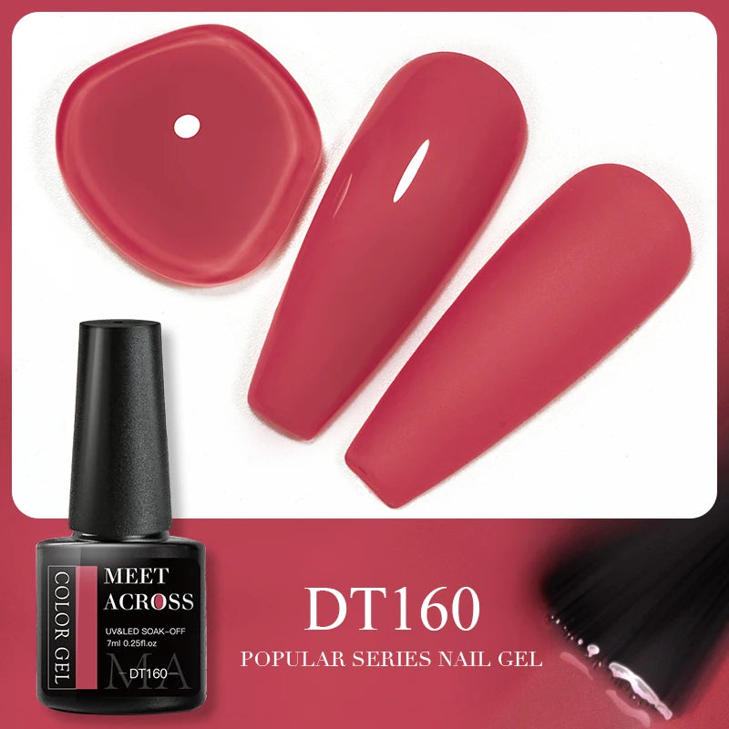 MEET ACROSS 7ml 140 Colors Glitter Gel Nail Polish Fluorescent Laser Semi Permanent Soak Off Nail Art UV Gel Varnish Manicure