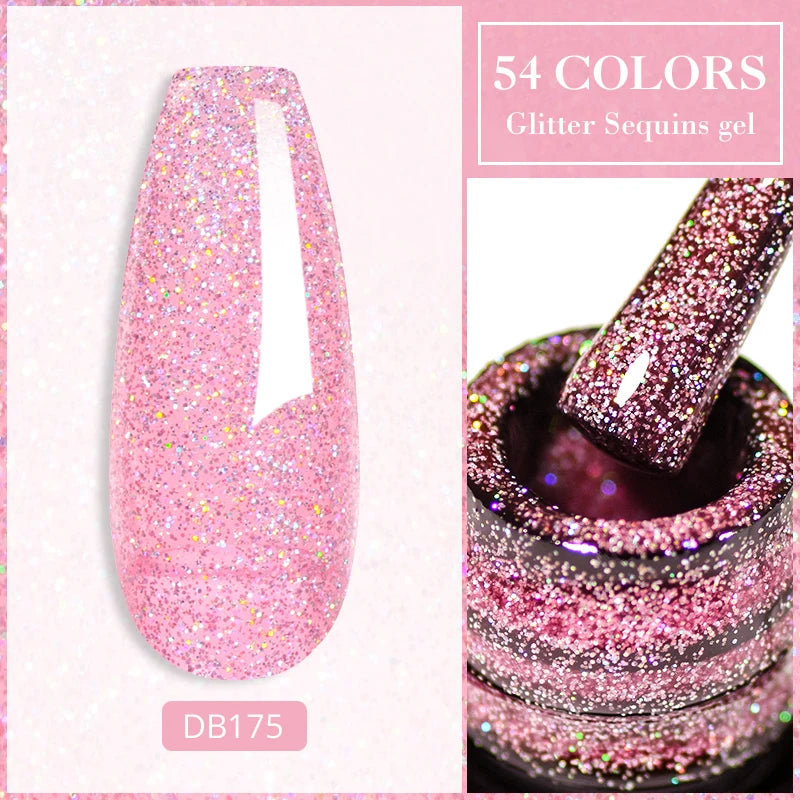 Mtssii 7ml Glitter Rubber Base Gel Polish Gold Sequins Pink White Base Gel Top Coat Soak Off UV LED Nail Art Varnish Manicure