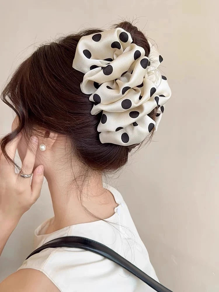 French Elegant Hair Claw Crabs For Women Polka Dot Fashion Bow Hair Clip Retro Head Shark Clip Luxury Hair Accessories