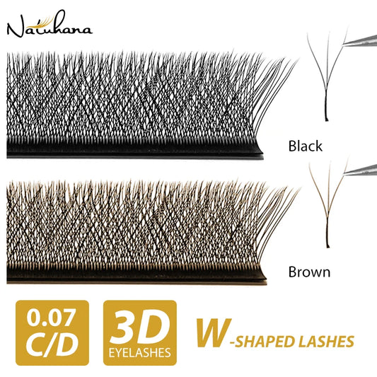 NATUHANA 3D W-shaped Eyelash Extensions Premade Volume Fans W Shape Lashes Natural Soft False Eyelashes for Makeup