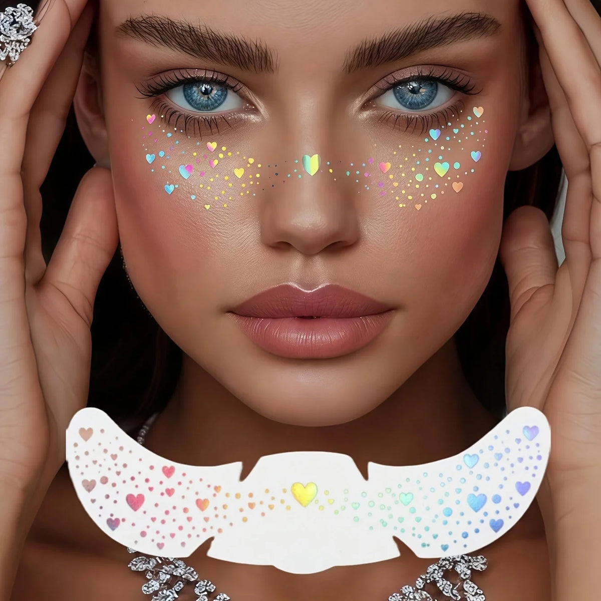 6 Sheets Glitter Freckles Holographic Stickers Heart Freckle Tattoos Glitter Stickers Waterproof Temp Tattoos
