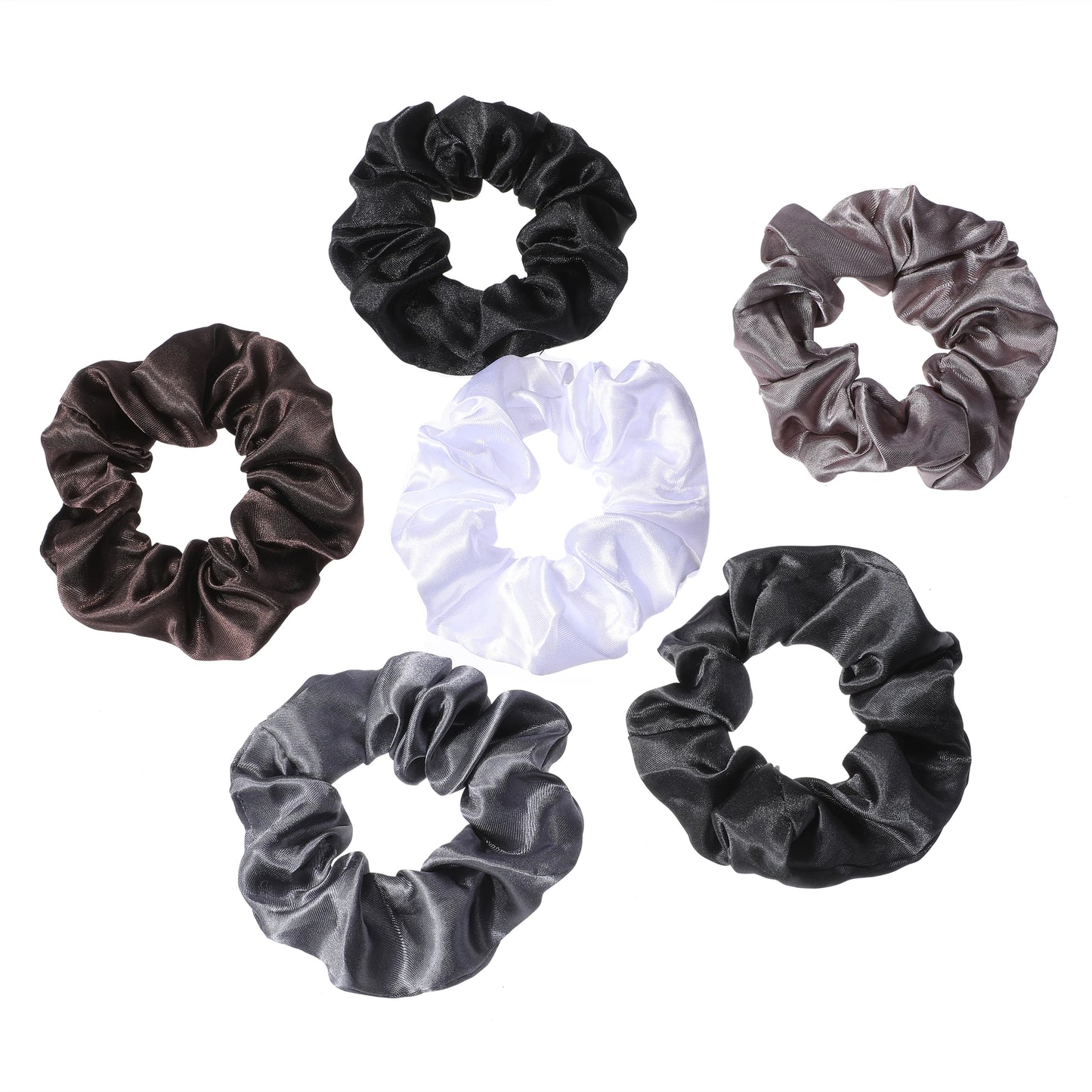 6-Piece Women's Pure Color Satin Large Scrunchie Daily Simple Atmospheric Set
