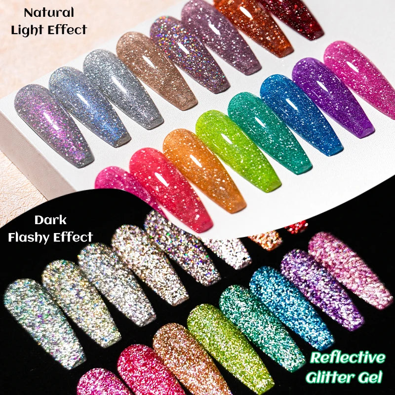7ml Champagne Gold Sliver Reflective Nail Gel Polish Sparkling Shining Glitter Pink Red Nail Supplies Semi Permanent Gel Varnish