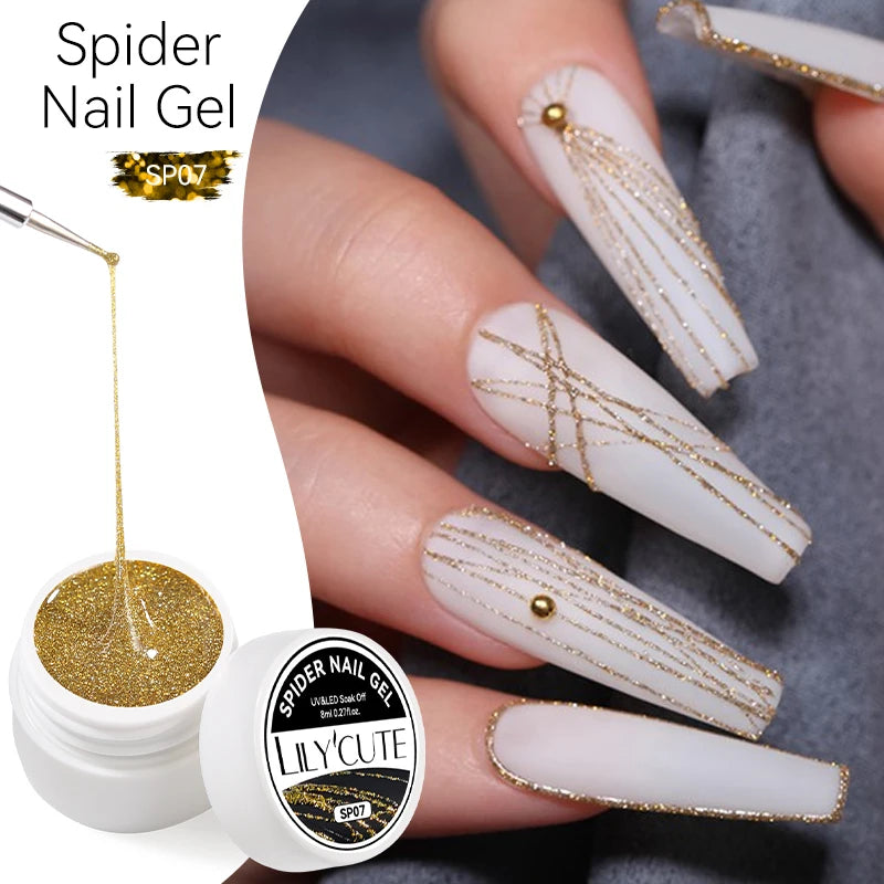 LILYCUTE Black White Spider Drawing Gel Nail Polish DIY Painting Outline Soak Off UV Gel Varnishes Wire Liner Nail Art Supplies