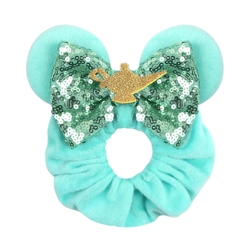 Disney Mouse Ears Velvet Scrunchies Hairband Women Elastic Ponytail Holder Girls Sequin Bow 2023 Kids Party DIY Hair Accessories
