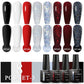 MEET ACROSS 8Pcs/Set Glitter Red Pink Orange Gel Nail Polish Semi Permanent Soak Off UV Gel Varnish Nail Art Manicure Kit