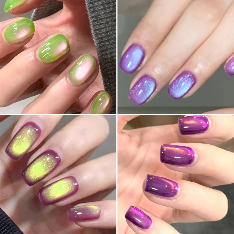 MEET ACROSS Guava & Grape Color Cat Magnetic Gel Green Glass Bead Cat Eye Gel Soak Off UV Gel Nail Art Varnish Salon Home DIY