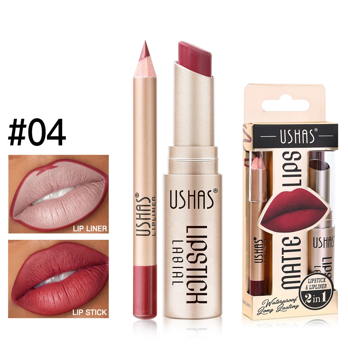 USHAS 12 Color Matte Lipstick Set Long-lasting Waterproof Lipstick + Lip Liner Set Easy Coloring Non-Stick Cup Lip Makeup Suit