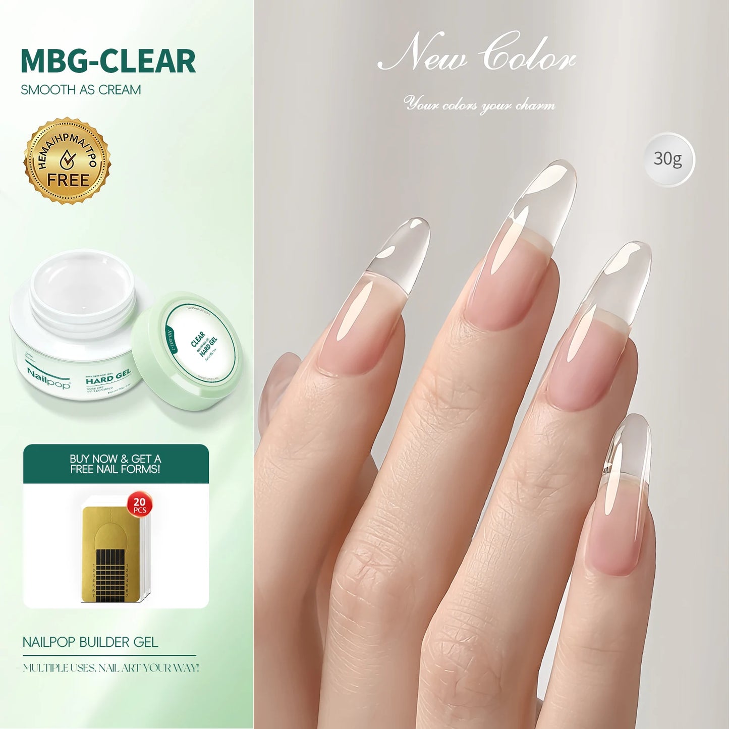 Nailpop 30/100g Hard Gel Milky Smooth UV Nail Gel for Quick Extension Long Lasting Soak Off Nail Builder Gel Nail Art Manicure