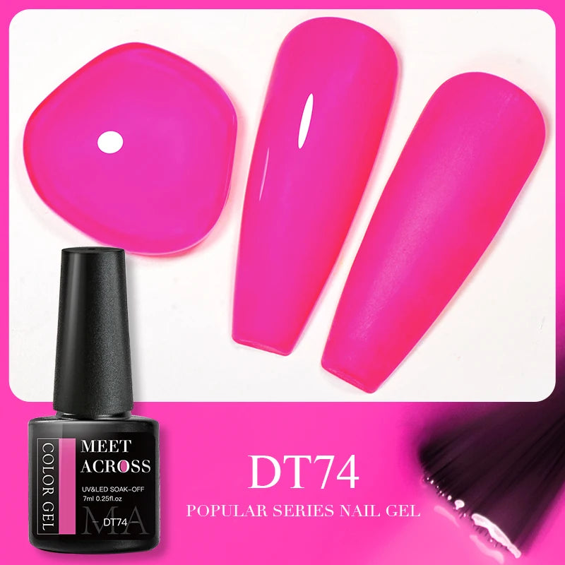 MEET ACROSS 7ml 140 Colors Glitter Gel Nail Polish Fluorescent Laser Semi Permanent Soak Off Nail Art UV Gel Varnish Manicure