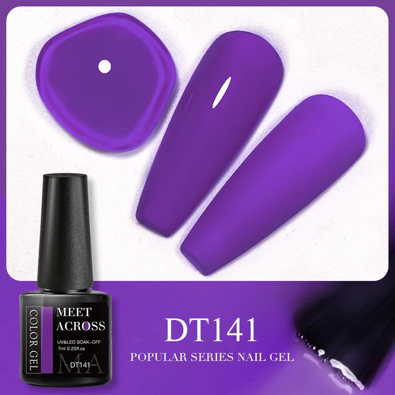 MEET ACROSS 7ml 140 Colors Glitter Gel Nail Polish Fluorescent Laser Semi Permanent Soak Off Nail Art UV Gel Varnish Manicure