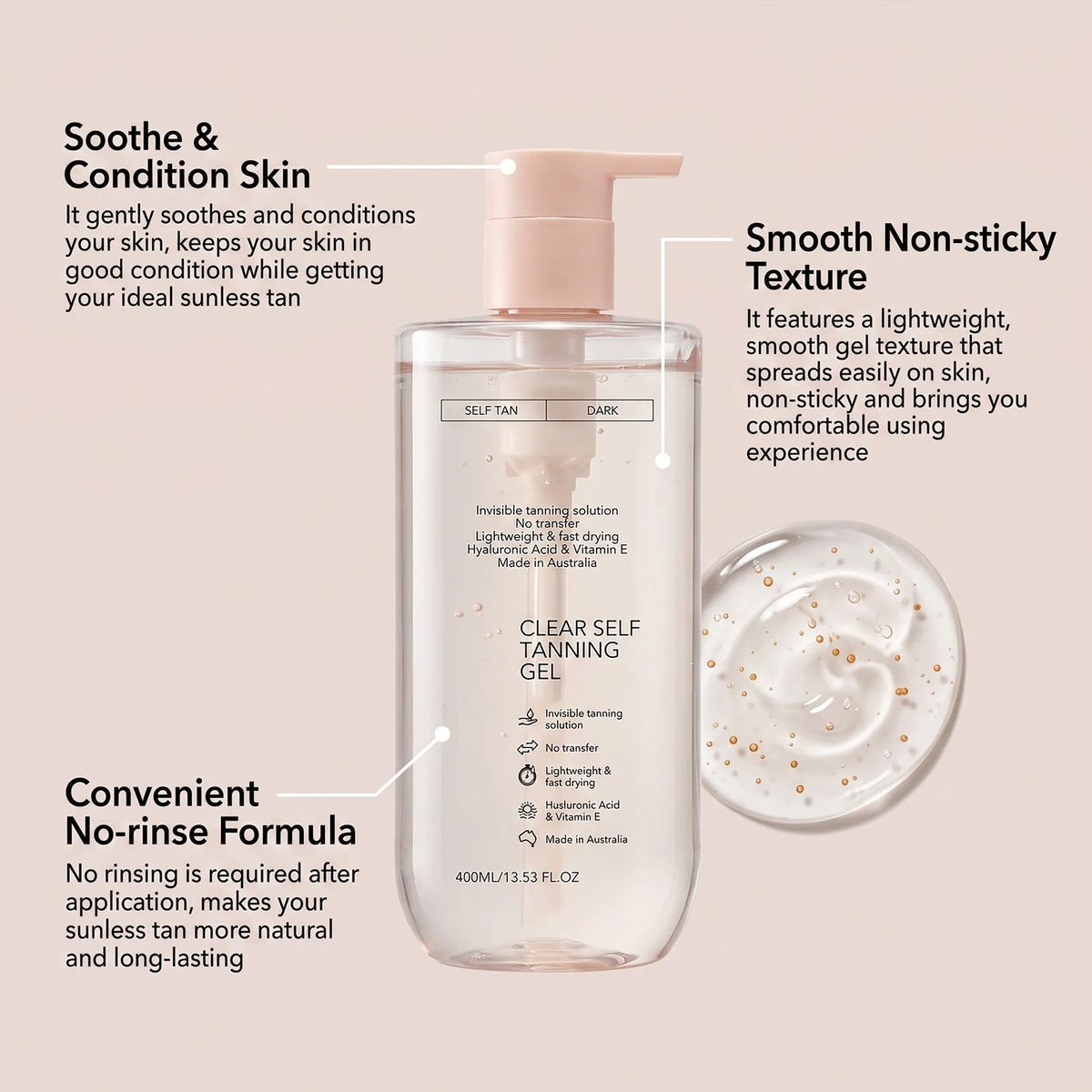 Self Tanning Gel Bronzer Natural Glow Bronze Wheat Skin Hydrating Firming Lightweight Non Sticky Body Face Summer Care