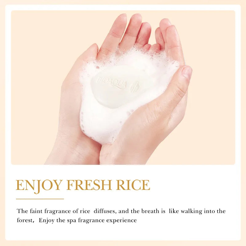 BIOAQUA White Rice Raw Pulp Facial Soap Face Wash Foam Solid Facial Cleanser Moisturizing Whitening Body Bathing Handmade Soap