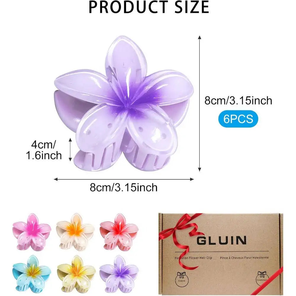 6-Pack Elegant Acrylic Plumeria Wer Claws, Large Colorful Hawaiian Hair Clips Women, Strong Grip For Weddings, Parties, Beach,