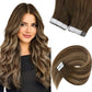 [NEW]VeSunny Tape In Hair Extensions Human Hair Real Natural Hair Balayage Color #4-14-60 Skin Weft Straight Seamless Hair