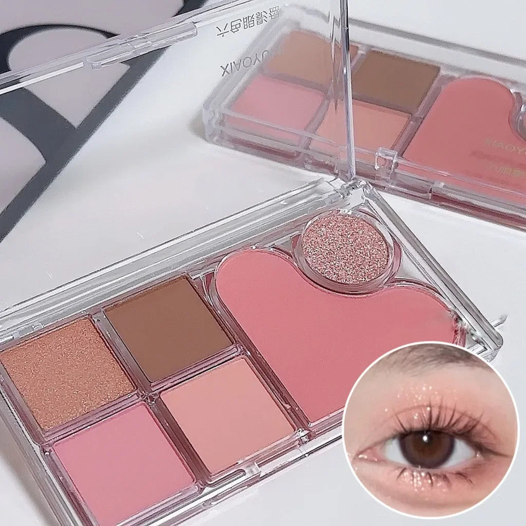 Six-color eyeshadow light shadow integrated eyeshadow palette, matte pearlescent pink, long-lasting makeup, pure desire