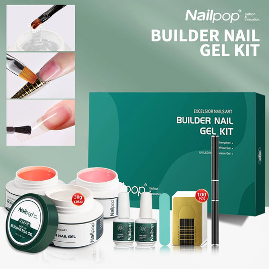 Nailpop Gel Builder Kit Pink Nude Clear 3 Colors 1 Set Professional Nail Art DIY Manicure Builder Gel Kit  Strong Nails