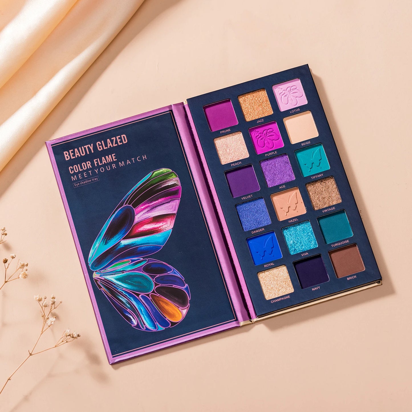 Butterfly 18 Color Eyeshadow Palette, Natural Matte Shimmer Metallic Satin Finish Eyeshadow, Charming Nude Makeup  Tray