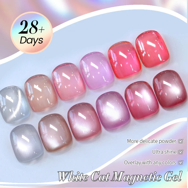 BORN PRETTY 10ml Flow Light White Cat Magnetic Gel Nail Polish Ultra Shine Soak Off UV Gel Mirror Glass Bead Gel Nail Art