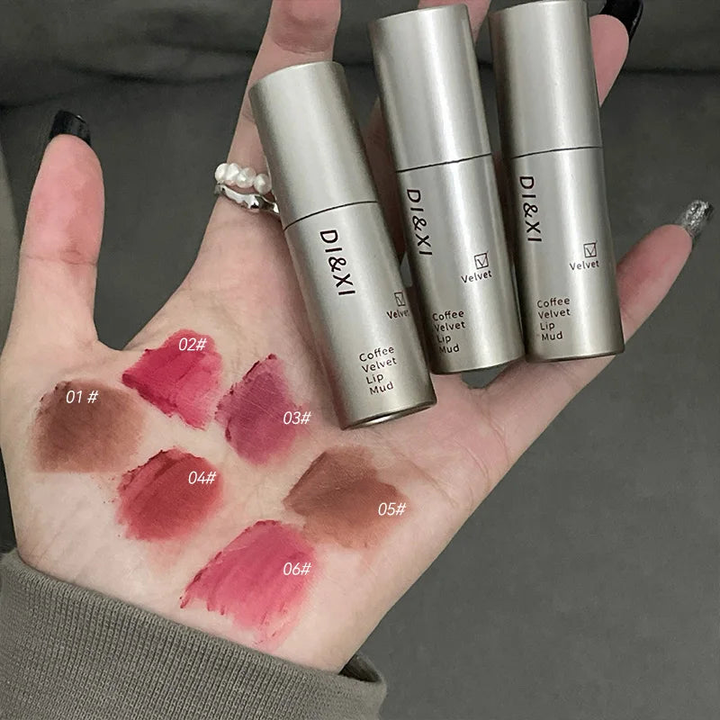 DIXI Mini Silver Tube Matte Lip Glaze — Velvet Finish, Skin-Enhancing, Versatile Low-Saturation Latte Shade