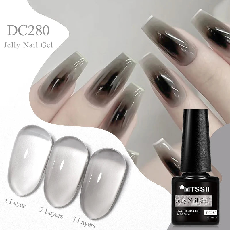 7ML Jelly Gel Nail Polish Black Crystal Translucent Dull Color Nail Art Gel Semi Permanent Varnish Soak Off UV LED Gel Polish