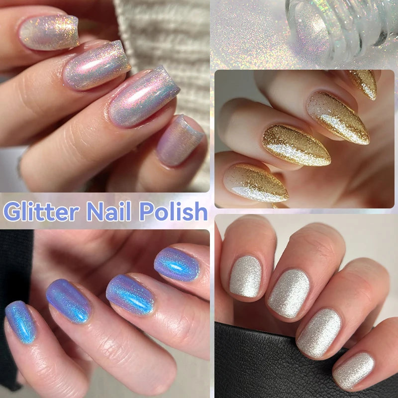 LILYCUTE 7ml Glitter Nail Polish Colorful Bright Sparkling Glitter Pearl Nail Art DIY Decoration No Need of Lamp to Cure