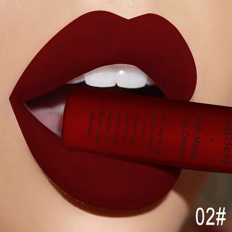 QIBEST Matte Liquid Lipstick Waterproof Lasting Velvet Lip Gloss Tint Tube Nude Pigment Red Black Purple Orange Lipsticks Makeup