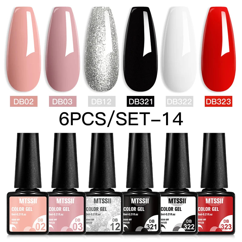 Mtssii 6PCS/Set Sparkly Nude Pink Gel Nail Polish Glitter Semi Permanent Nail Art LED UV Soak Off Gel Varnish Nail Supplies