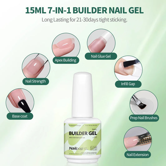Nailpop Builder Nail Gel with Top Coat Set for French Tips Protecting Nail Apex Building Extension Shine Finish and Long Lasting