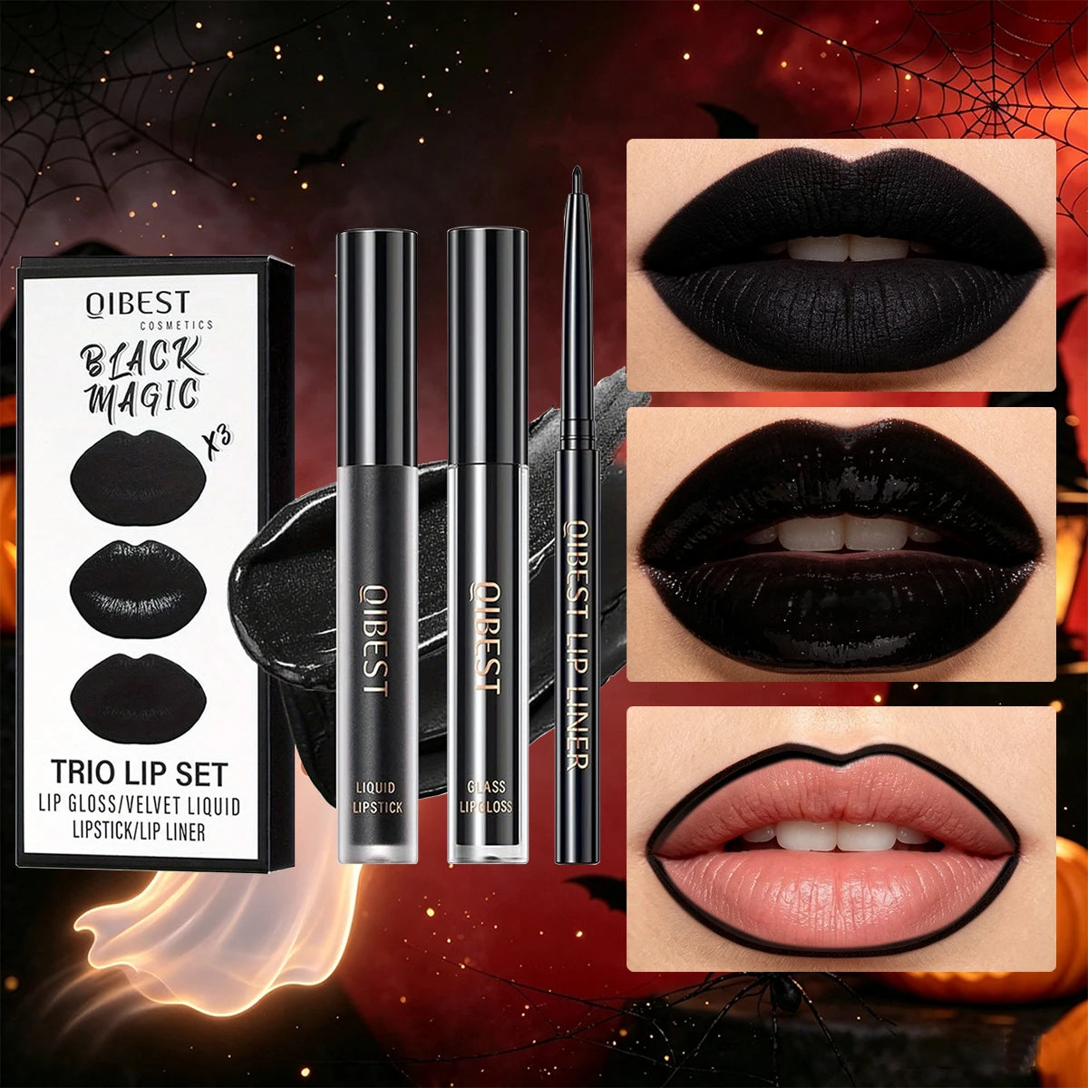 Halloween matte lip gloss, long-lasting and waterproof, highly pigmented and easy to apply, gothic style