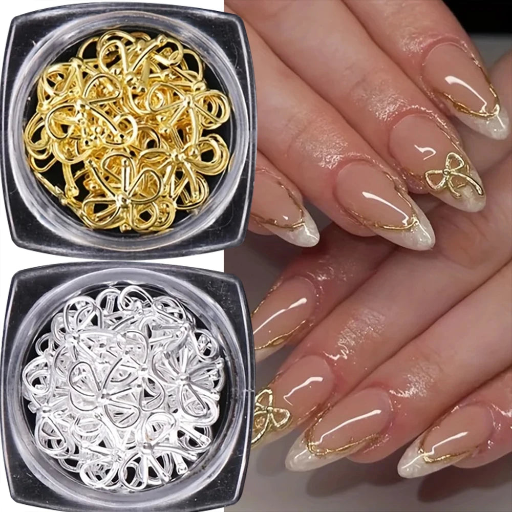 30pcs Gold Alloy Bowknot Nail Art Decoration Charms 3D Luxury Y2K Bow Nail Art Supplies DIY Christmas Press On Nail Design Suppl