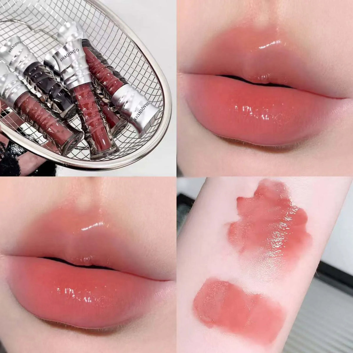 Crystal Punk Red-Brown Glossy Lip Stain Mirror Lip Glaze Sheer Nude Glitter Lip Tint Watery Shine Plumping Makeup Cosmetics