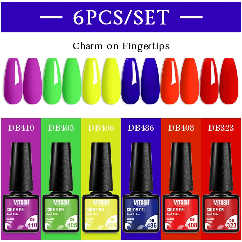 Mtssii 6PCS/Set Sparkly Nude Pink Gel Nail Polish Glitter Semi Permanent Nail Art LED UV Soak Off Gel Varnish Nail Supplies