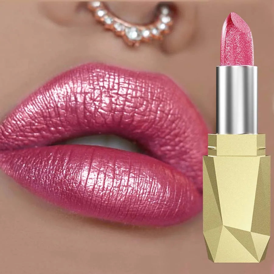 1PC Bold & Intense Glitter Shiny Metallic Lipstick Pearlescent Lip Tint,Long Lasting Lip Senior Matte Lip Makeup Gifts for Women