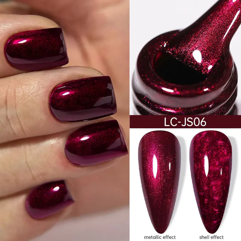LILYCUE 6Pcs/Set Red Nude Glitter Gel Nail Polish Gorgeous Full Coverage Soak Off UV Gel Nail Art Base Top Coat Gel Polish Kits