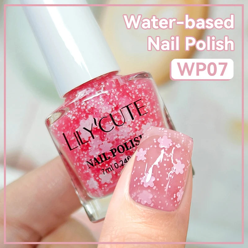 LILYCUTE 7ml Water-Based Glitter Nail Polish Long Lasting Quick Drying No Need of Lamp to Cure Nail Supplies For Nail Manicure