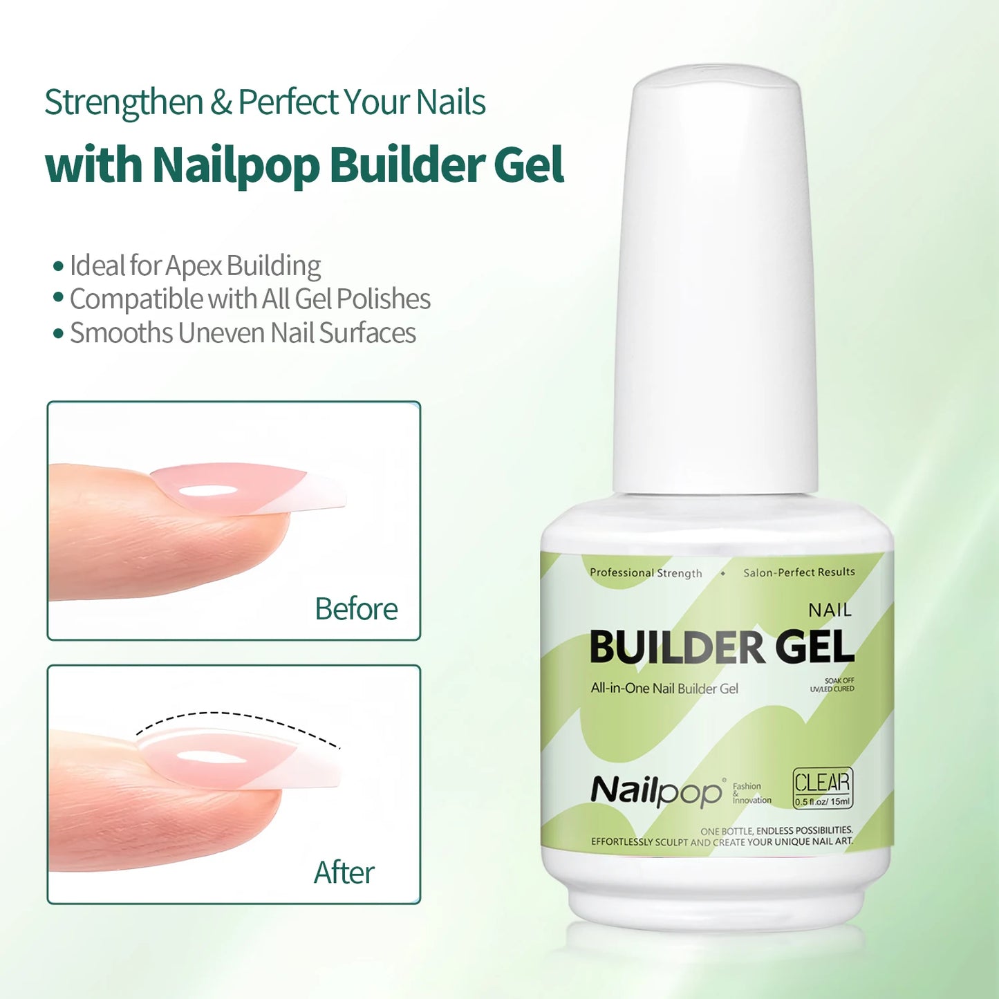 Nailpop Builder Nail Gel with Top Coat Set for French Tips Protecting Nail Apex Building Extension Shine Finish and Long Lasting