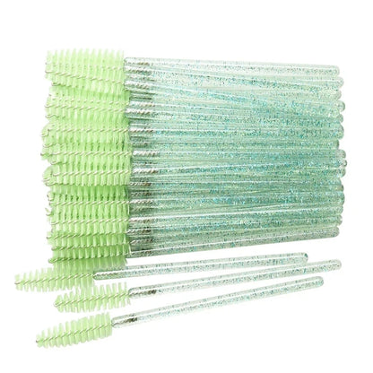 50pcs Disposable Eyelash Brushes Crystal Eye lash Mascara Wands Glitter Lash Comb Spoolies Micro Makeup Applicators